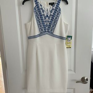 Tahari cream and blue dress